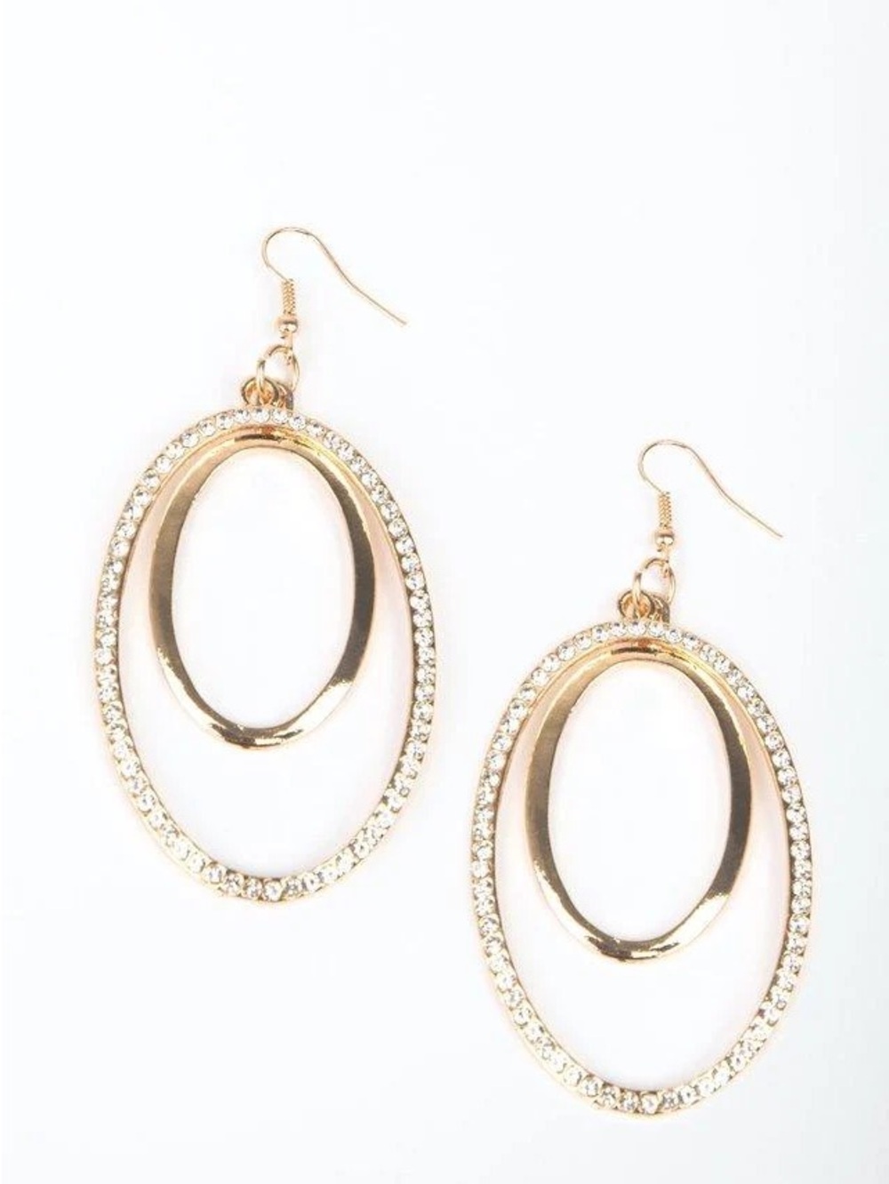 paparazzi Gold Oval Halo Drop Earrings